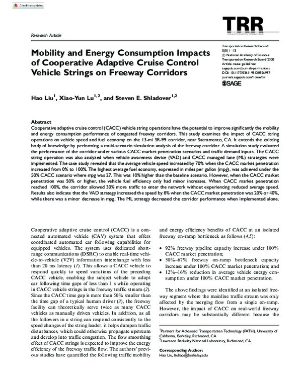 (PDF) Mobility and Energy Consumption Impacts of Cooperative Adaptive ...