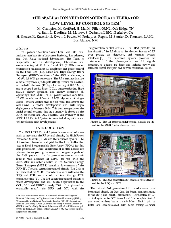 (PDF) The Spallation neutron source accelerator low level RF control system