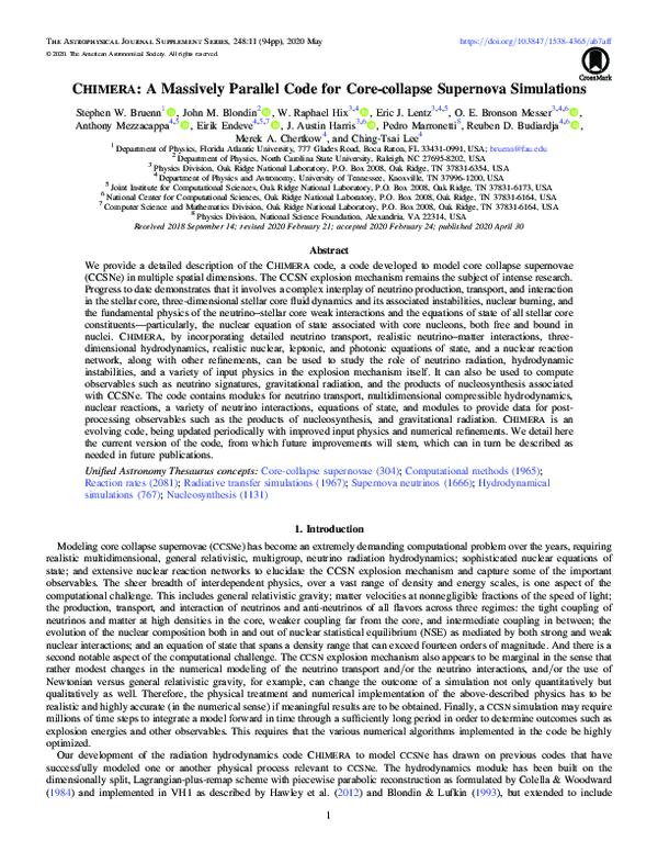 (PDF) Chimera: A Massively Parallel Code for Core-collapse Supernova ...