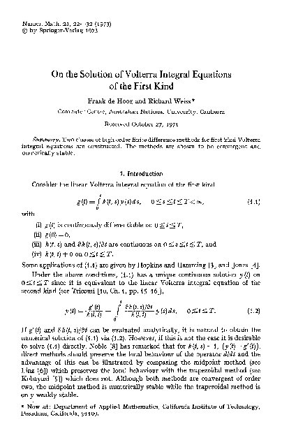 (PDF) On the solution of volterra integral equations of the first kind