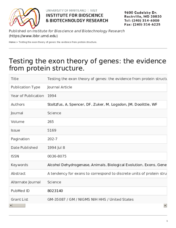 (PDF) Testing the Exon Theory of Genes: The Evidence from Protein Structure