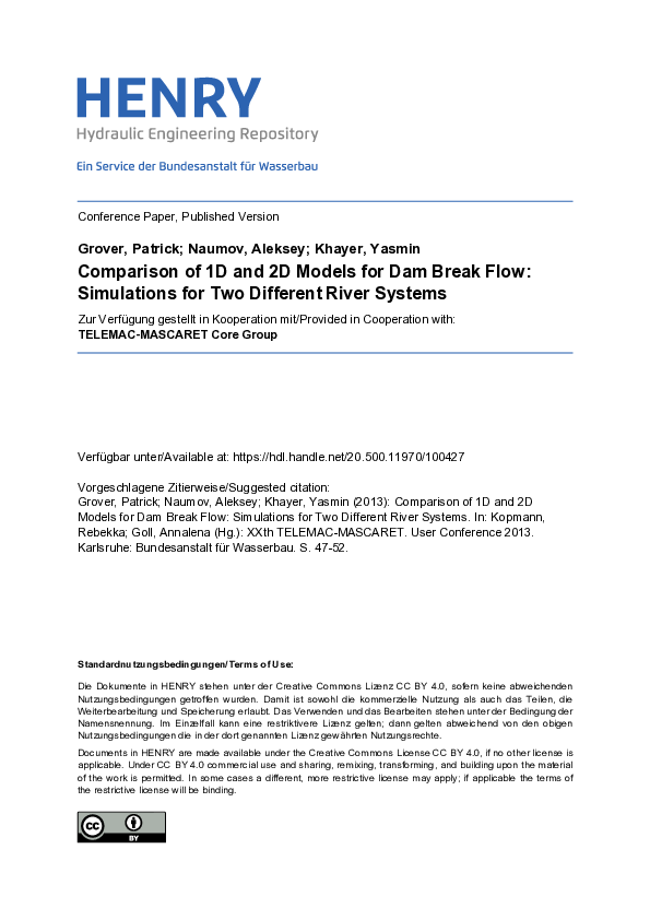 (PDF) Comparison of 1D and 2D Models for Dam Break Flow: Simulations ...