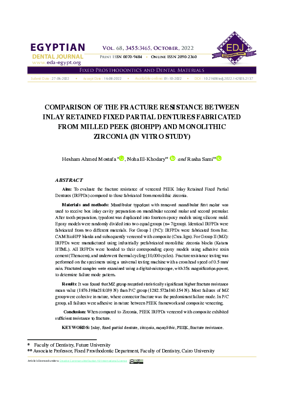 (PDF) COMPARISON OF THE FRACTURE RESISTANCE BETWEEN INLAY RETAINED ...