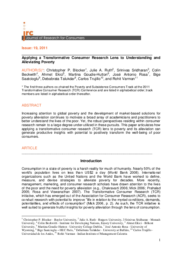 (PDF) Applying a Transformative Consumer Research Lens to Understanding ...