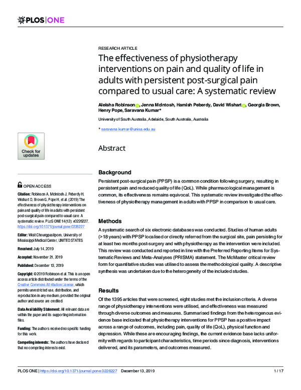 (PDF) The effectiveness of physiotherapy interventions on pain and ...