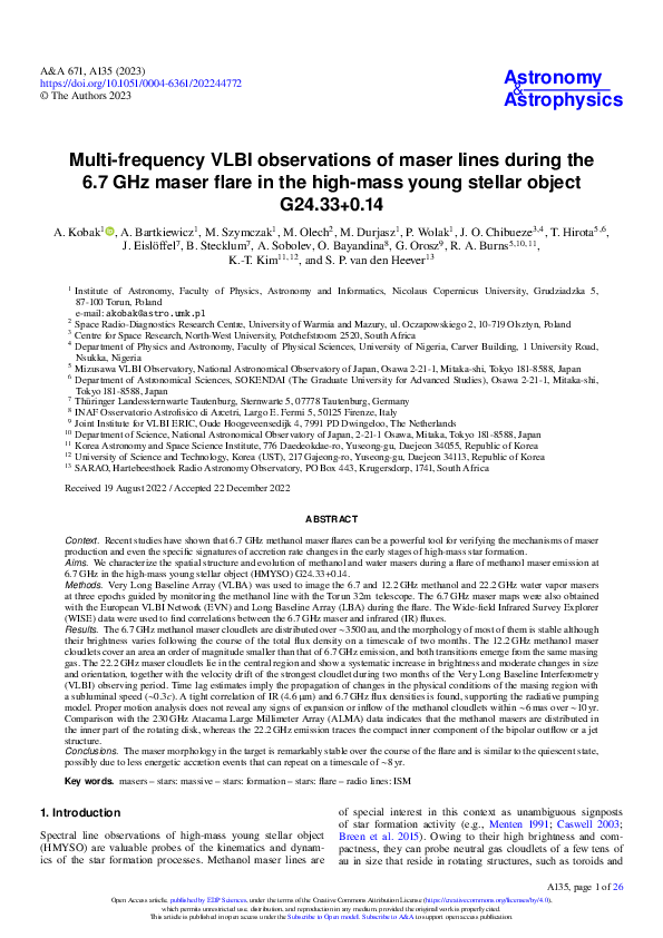 (PDF) Multi-frequency VLBI observations of maser lines during the 6.7 ...
