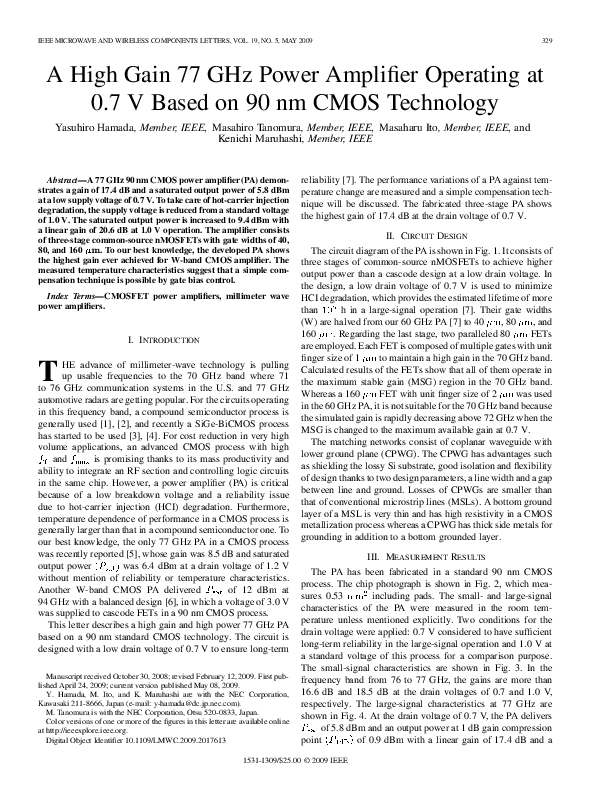 (PDF) A High Gain 77 GHz Power Amplifier Operating at 0.7 V Based on 90 ...