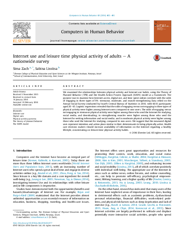 (PDF) Internet use and leisure time physical activity of adults – A ...