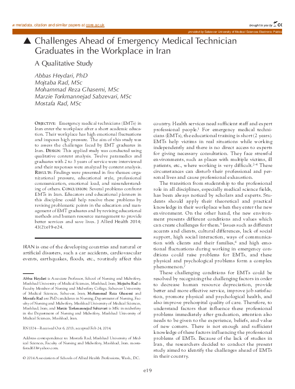 (PDF) Challenges ahead of emergency medical technician graduates in the ...
