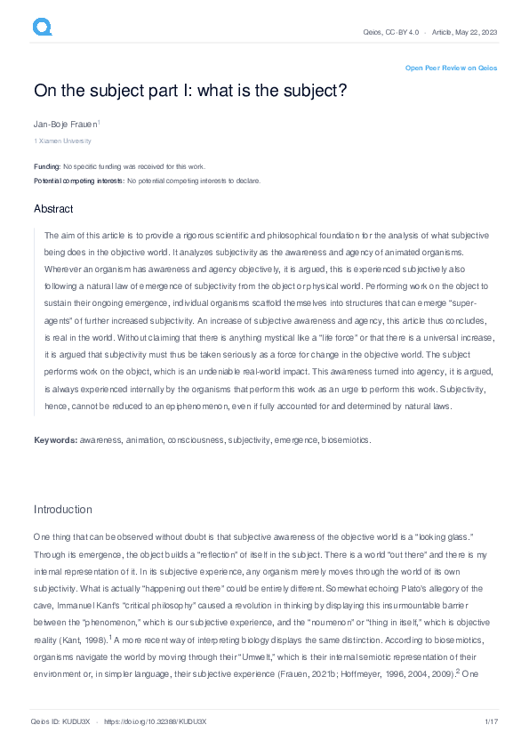 (PDF) On the subject part I: what is the subject?