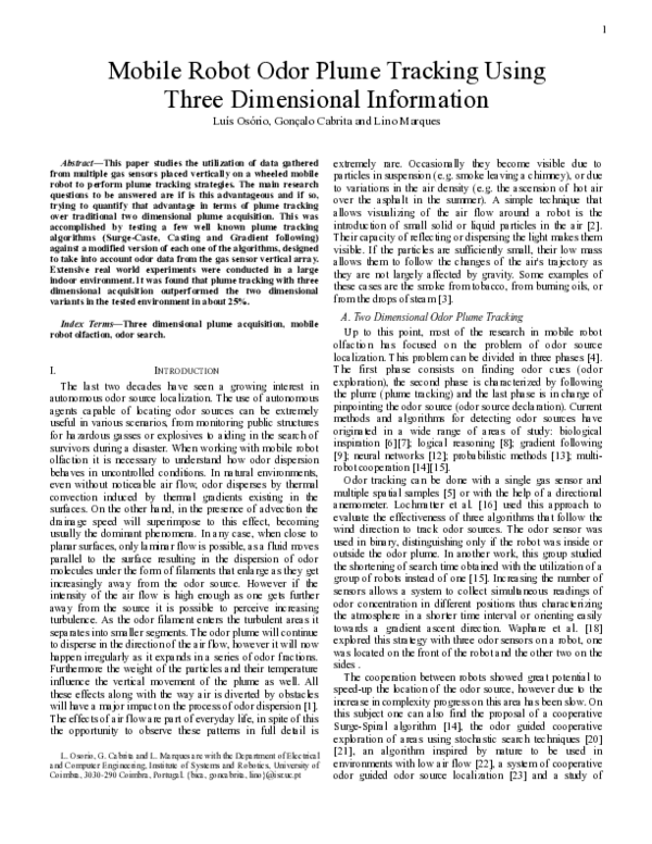 (PDF) Mobile Robot Odor Plume Tracking Using Three Dimensional Information
