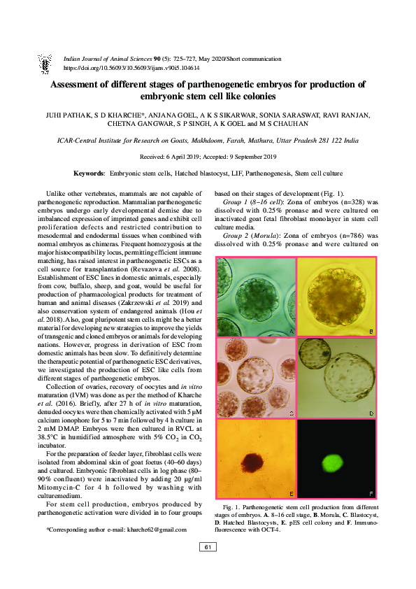 (PDF) Assessment of different stages of parthenogenetic embryos for ...