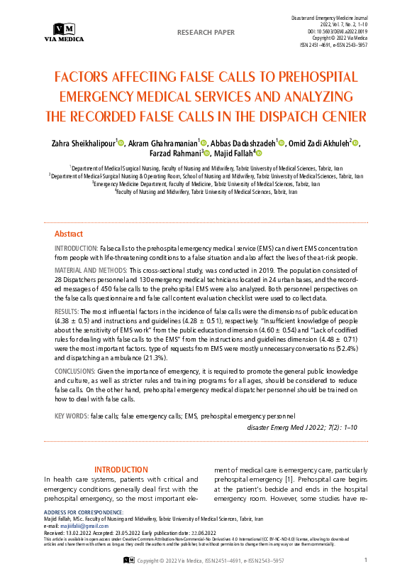 (PDF) Factors Affecting False Calls To Prehospital Emergency Medical ...