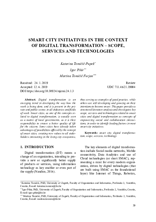 (PDF) Smart city initiatives in the context of digital transformation