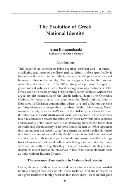 (PDF) The Evolution of Greek National Identity
