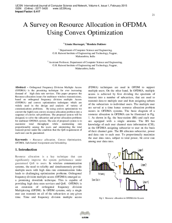 (PDF) A Survey on Resource Allocation in OFDMA Using Convex Optimization