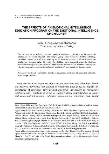 (PDF) The Effects of an Emotional Intelligence Education Program on the ...