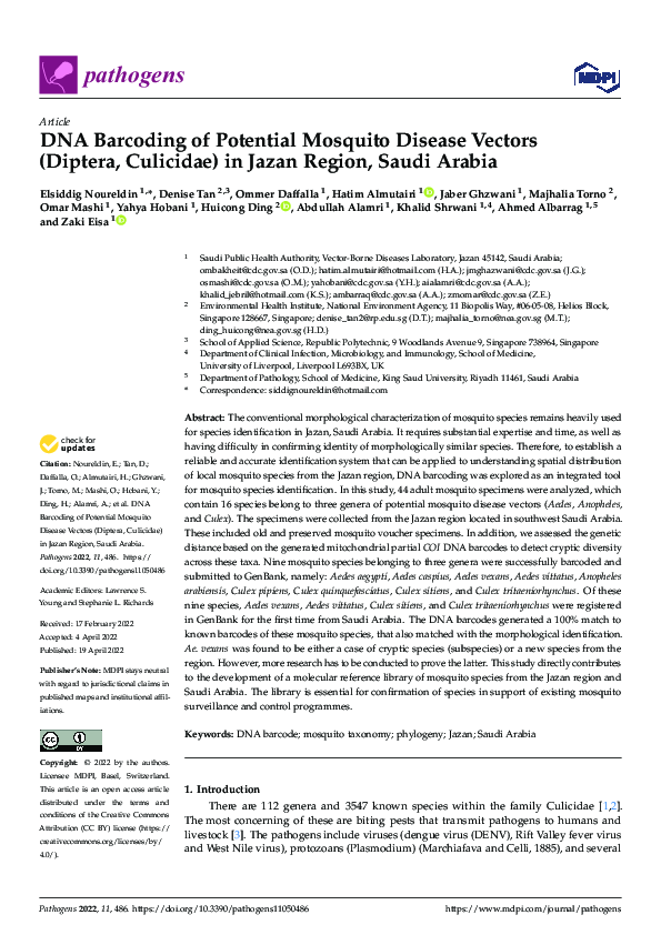 (PDF) DNA Barcoding of Potential Mosquito Disease Vectors (Diptera ...