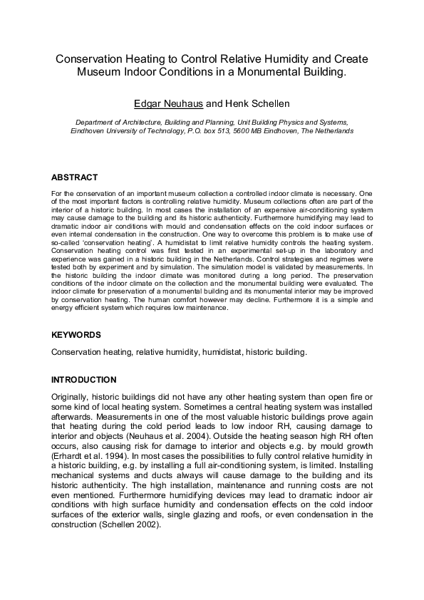 (PDF) Conservation Heating to Control Relative Humidity and Create ...