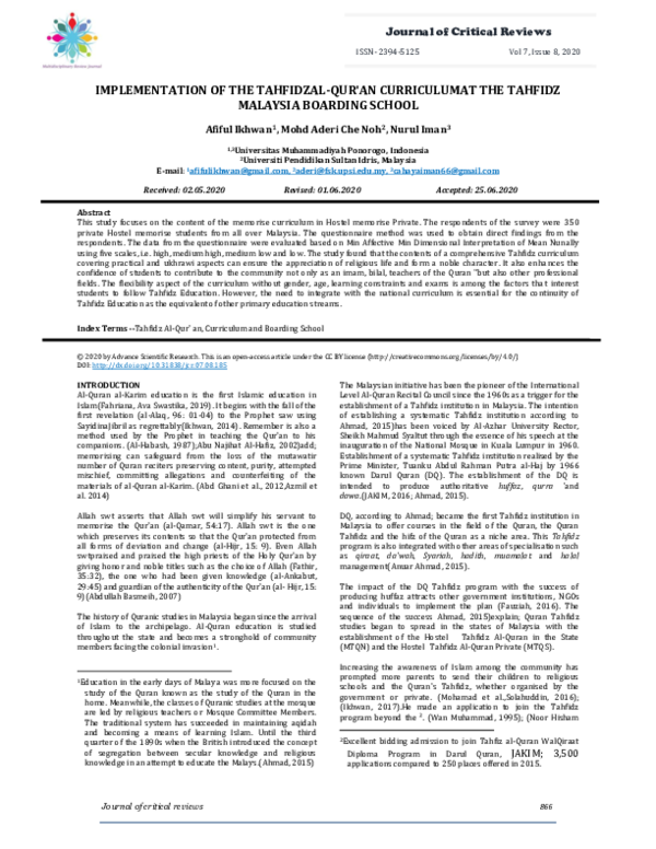 (PDF) Implementation of the Tahfidzal-Qur'An Curriculumat the Tahfidz ...