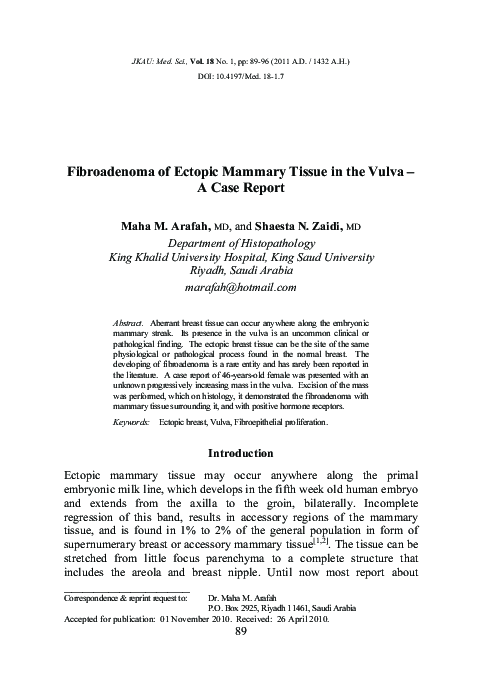 (PDF) Fibroadenoma of Ectopic Mammary Tissue in the Vulva – A Case Report