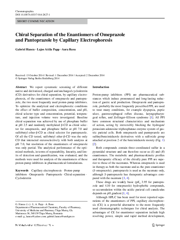 (PDF) Chiral Separation of the Enantiomers of Omeprazole and ...