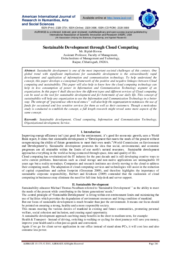 (PDF) Sustainable Development through Cloud Computing
