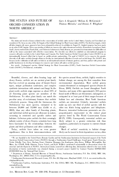 (PDF) The Status and Future of Orchid Conservation in North America 1