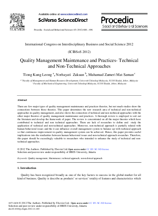 (PDF) Quality Management Maintenance and Practices-Technical and Non ...