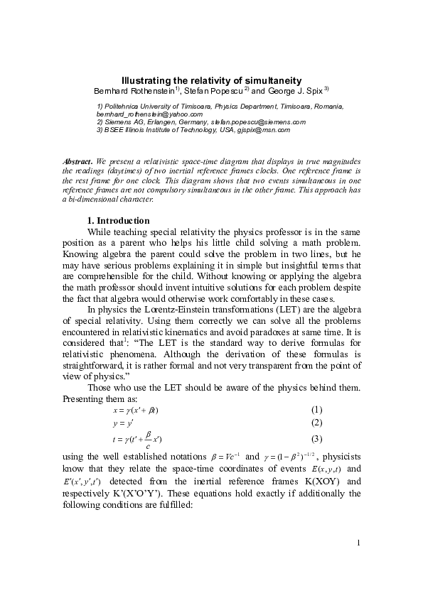 (PDF) Illustrating the relativity of simultaneity | George Spix ...