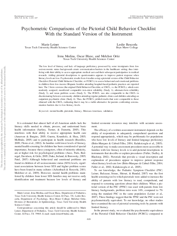 (PDF) Psychometric comparisons of the Pictorial Child Behavior ...