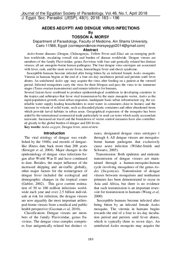 (PDF) Aedes Aegypti and Dengue Virus Infections