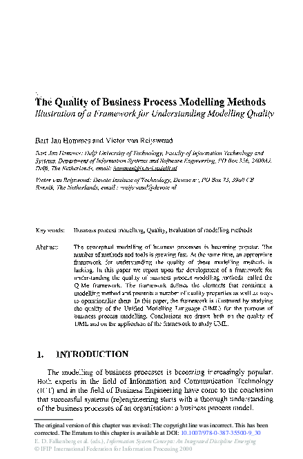 (PDF) The Quality of Business Process Modelling Methods