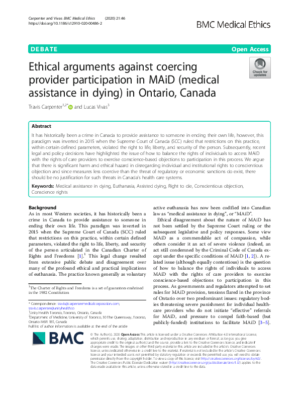 (PDF) Ethical arguments against coercing provider participation in MAiD ...