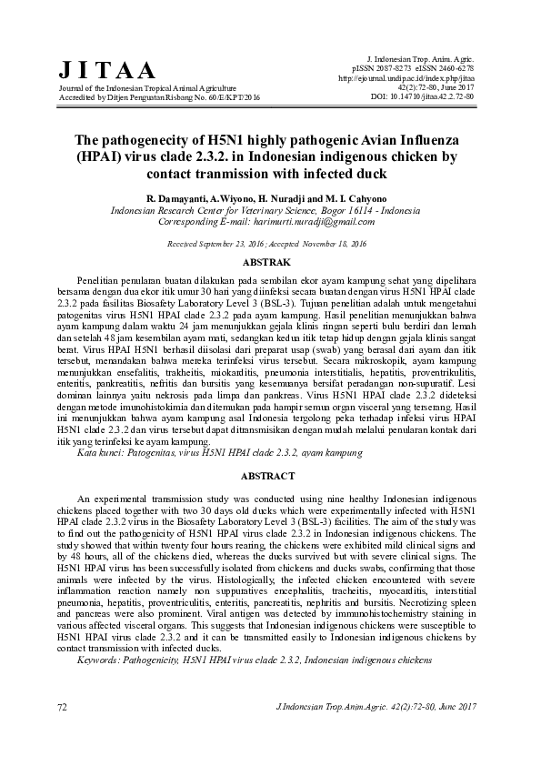 (PDF) The pathogenecity of H5N1 highly pathogenic Avian Influenza (HPAI ...