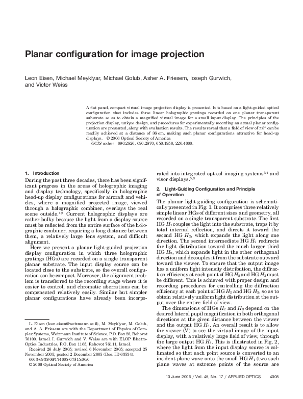 (PDF) Planar configuration for image projection