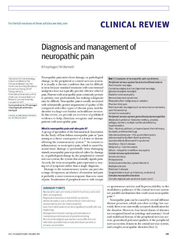 (PDF) Diagnosis and management of neuropathic pain