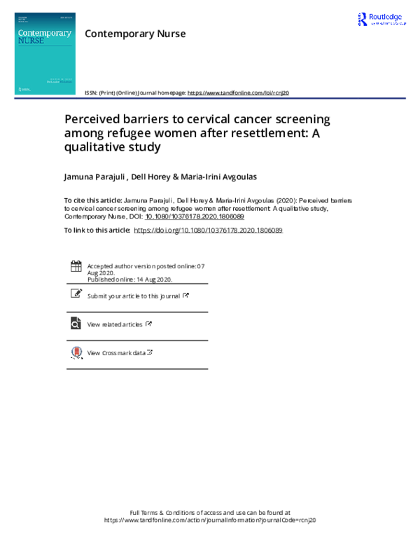 (PDF) Perceived barriers to cervical cancer screening among refugee ...