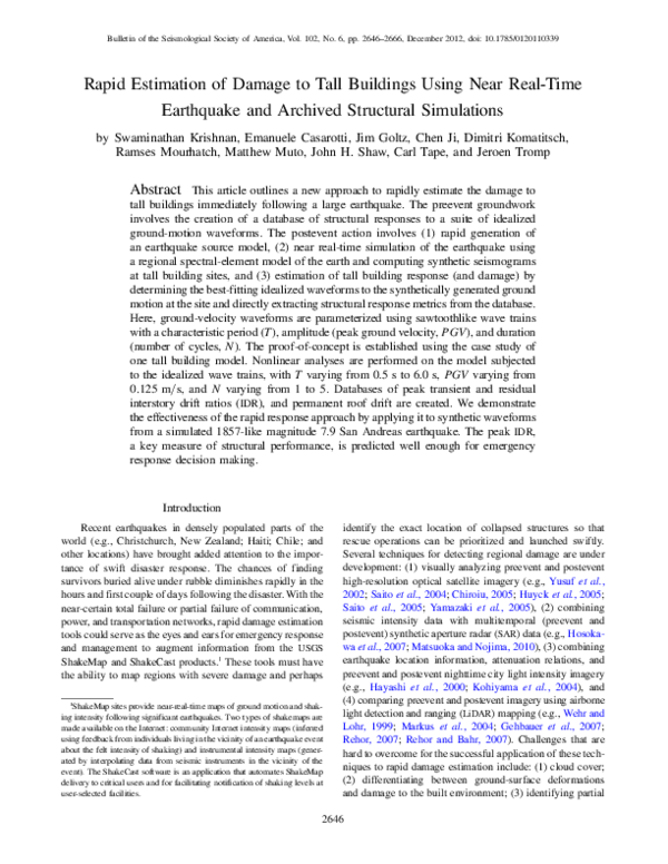 (PDF) Rapid Estimation of Damage to Tall Buildings Using Near Real-Time ...