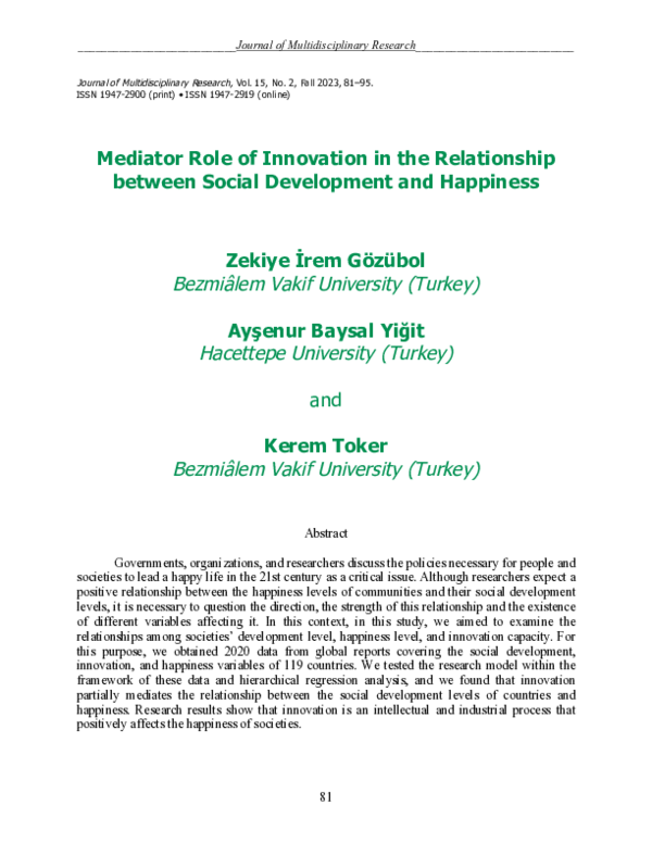(PDF) Mediator Role of Innovation in the Relationship between Social ...