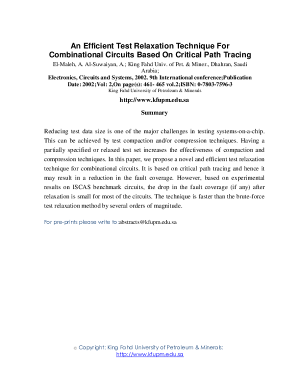 (PDF) An efficient test relaxation technique for combinational circuits ...