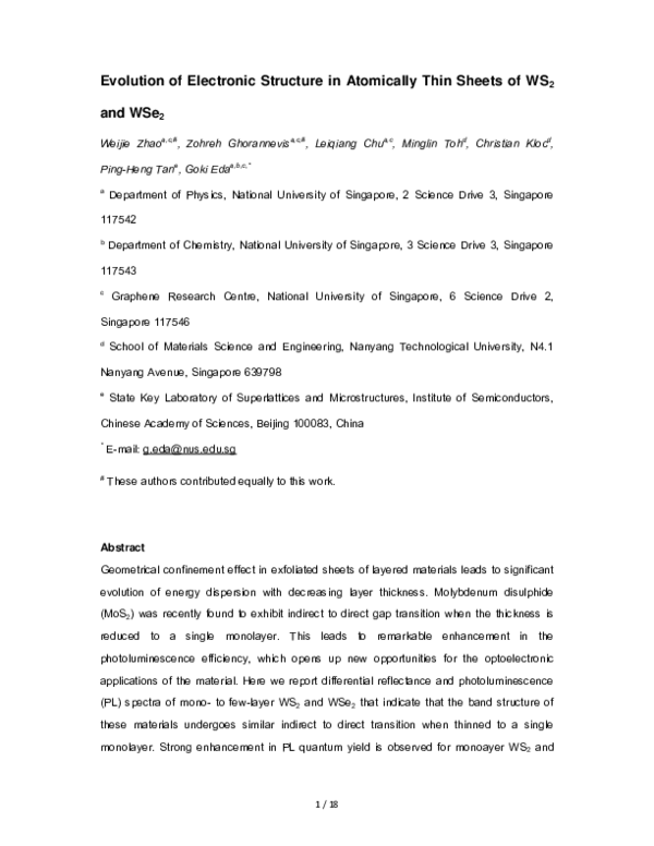 (PDF) Evolution of Electronic Structure in Atomically Thin Sheets of ...
