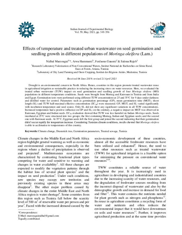 (PDF) Effects of temperature and treated urban wastewater on seed ...