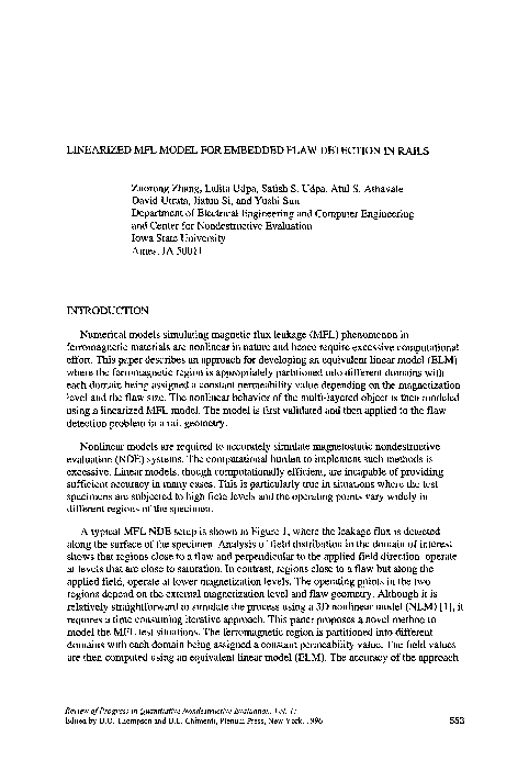 (PDF) Linearized MFL Model for Embedded Flaw Detection in Rails