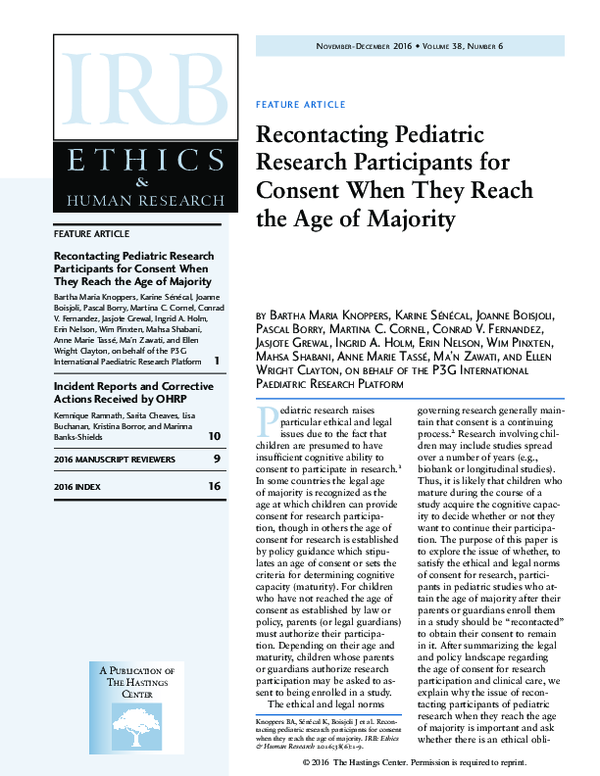 (PDF) Recontacting Pediatric Research Participants for Consent When ...