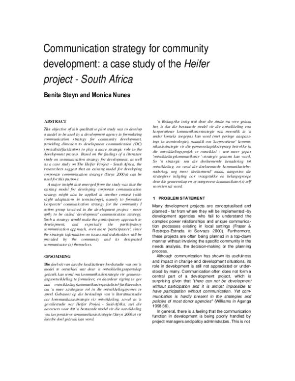 (PDF) Communication strategy for community development: a case study of ...
