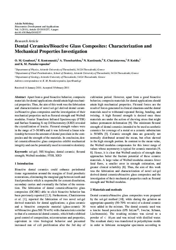 (PDF) Dental Ceramics/Bioactive Glass Composites: Characterization and ...