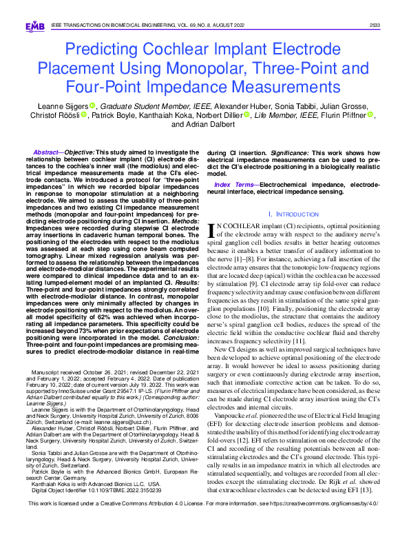 (PDF) Predicting Cochlear Implant Electrode Placement Using Monopolar ...