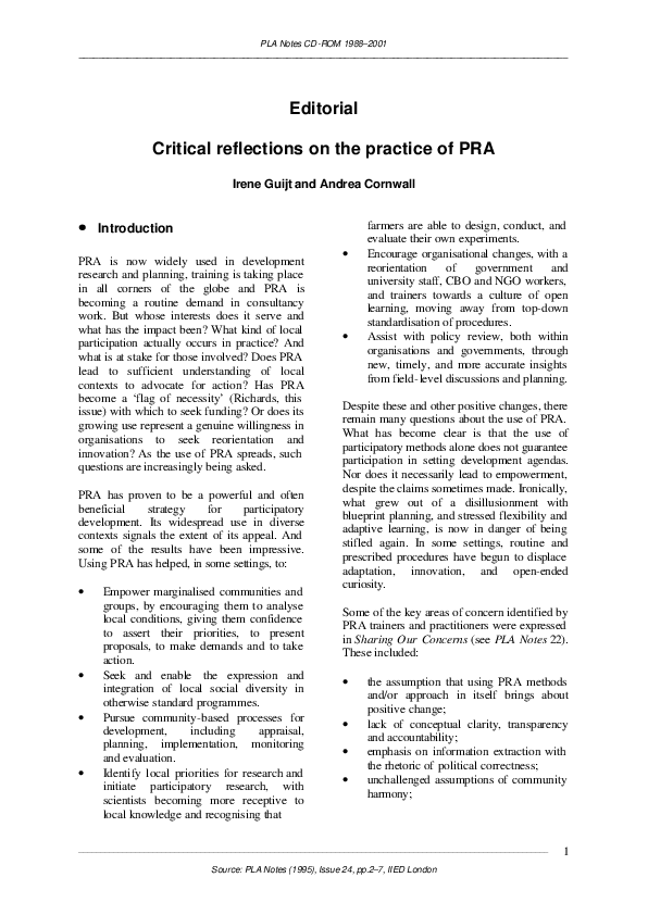 (PDF) Critical reflections on the practice of PRA