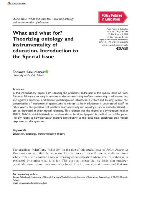 (PDF) What and what for? Theorizing ontology and instrumentality of ...
